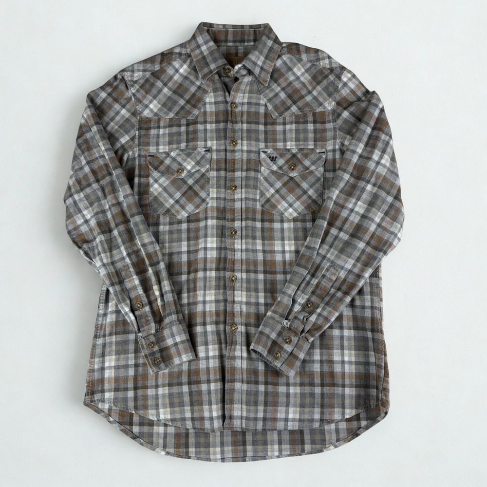 King Ranch Western Shirt Mens S Tan Gray Plaid Long Sleeve Button Up‎ Casual